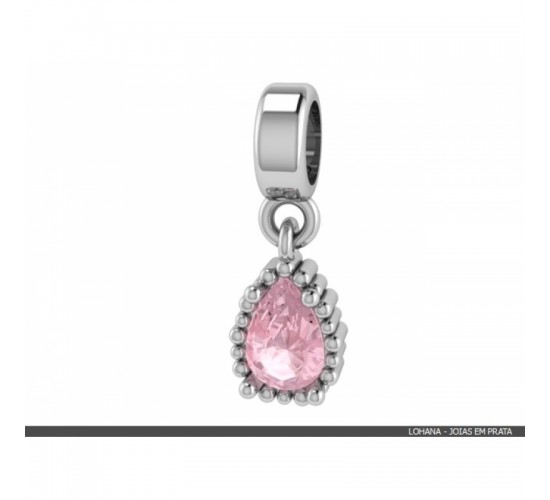 Berloque de pendurar gota em prata com zirconia rosa claro. 361747