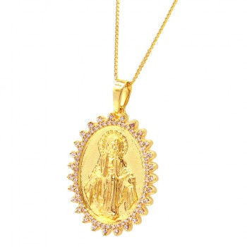 Colar medalha oval fosca Nossa Senhora das Gracas com zirconia cristal em volta, 21x15mm. 162019