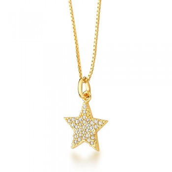 Colar estrela 5 pontas, toda cravejada com zirconia cristal, corrente 45cm. 9x7mm. 1620550